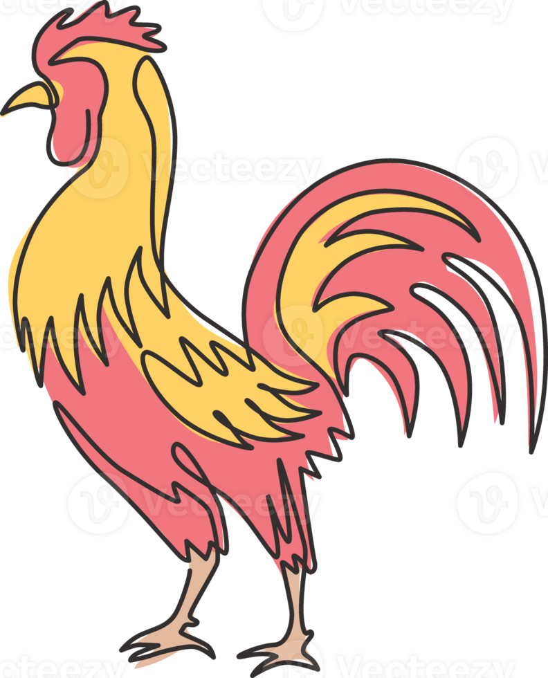 One continuous line drawing of tough rooster for poultry business logo identity. Chicken mascot concept for organic meat food icon. Dynamic single line graphic draw design illustration png