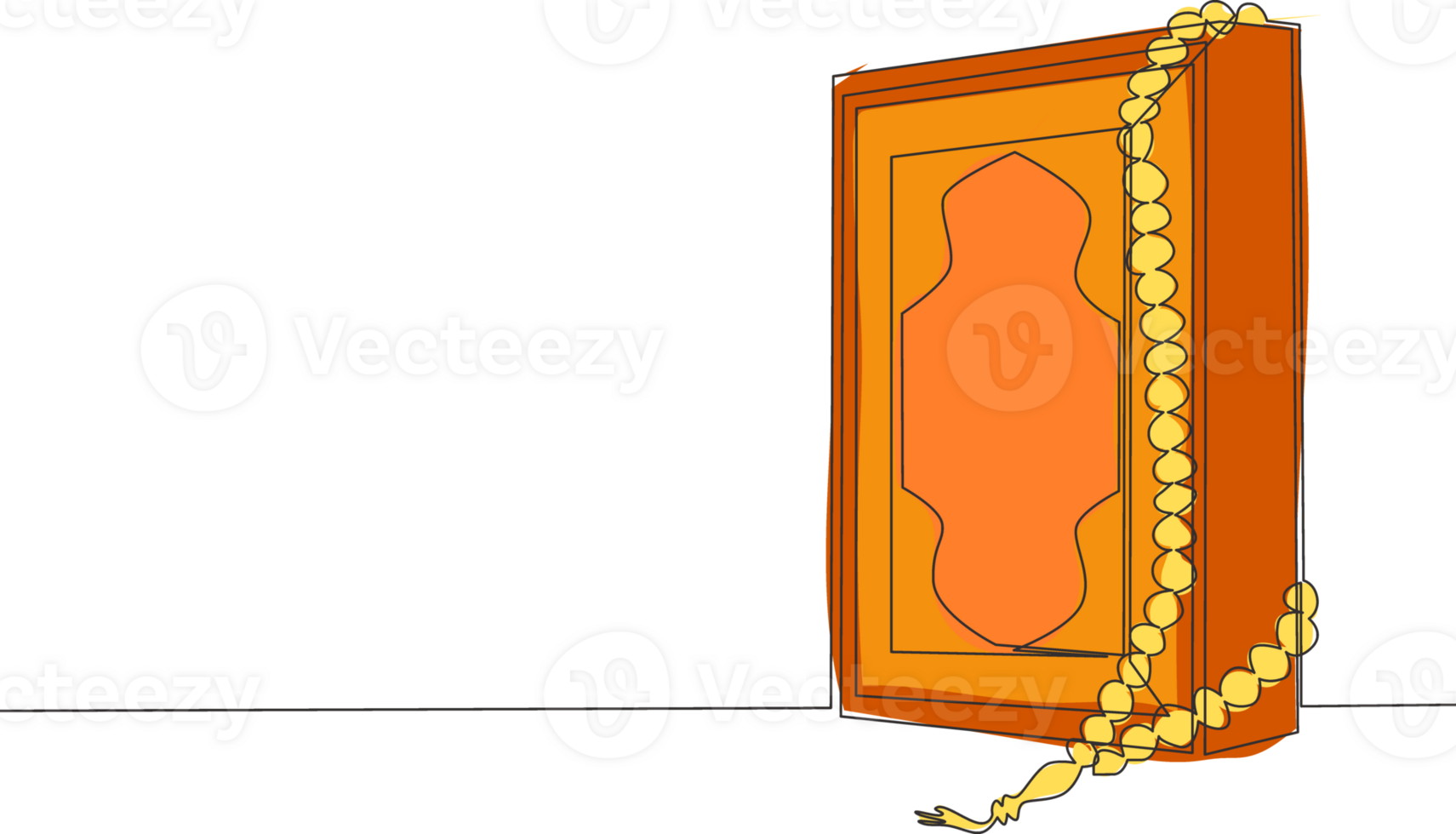 single doorlopend lijn tekening van koran heilig boek van moslim persoon en een tasbih, gebruik net zo een herinnering gereedschap naar god. bidden onthouden naar god concept een lijn trek ontwerp illustratie png