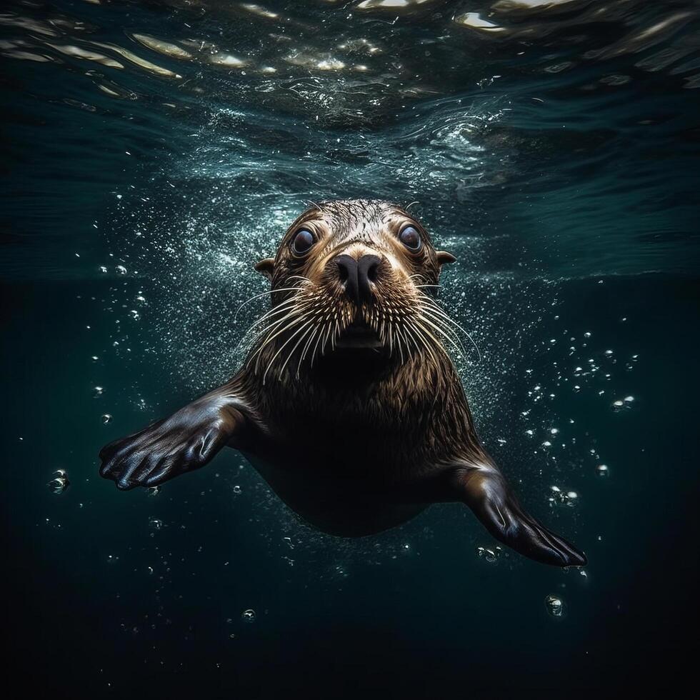 Sea lion underwater. AI illustration generation photo