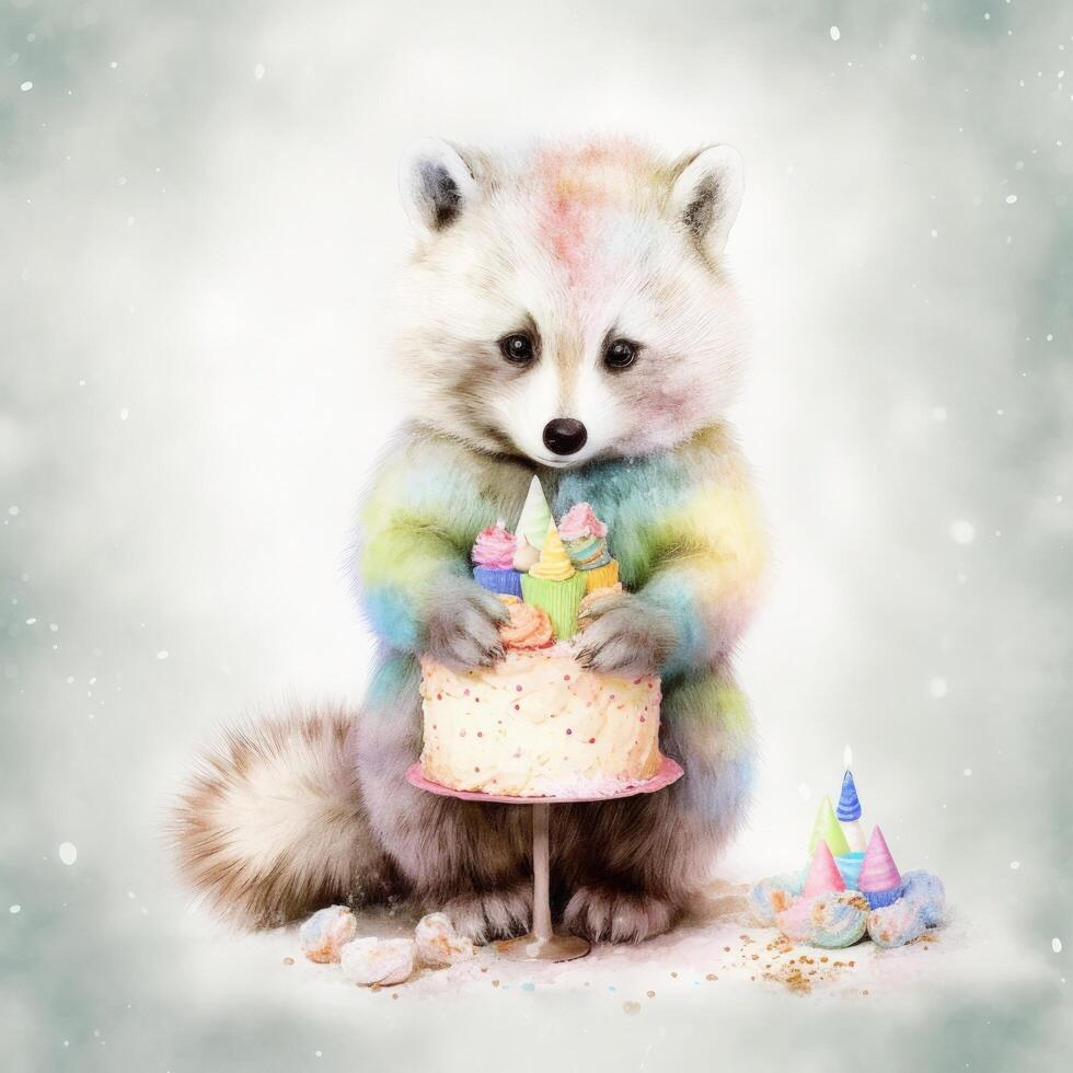 Cute animal birthday illustration. Illustration photo