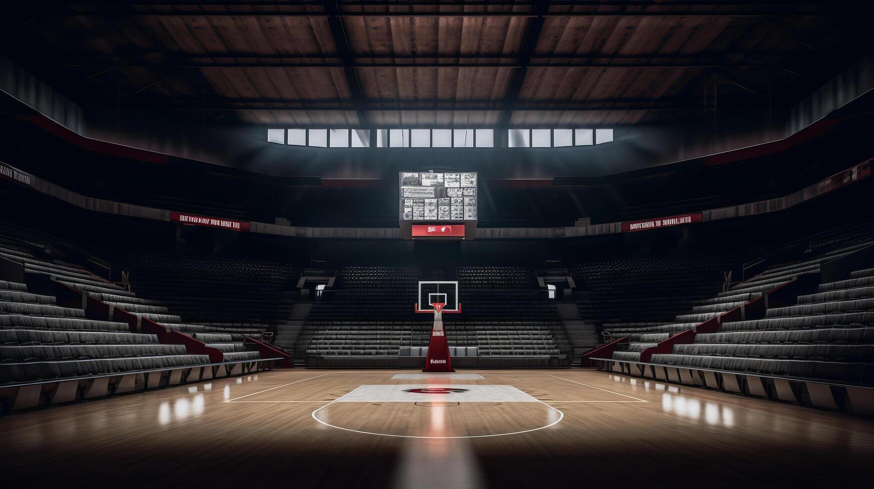 Illuminated basketball stadium. Illustration photo