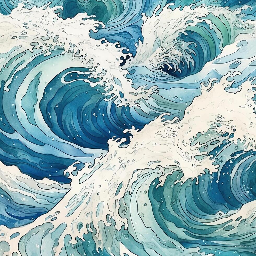 Watercolor ocean wave background. Illustration photo