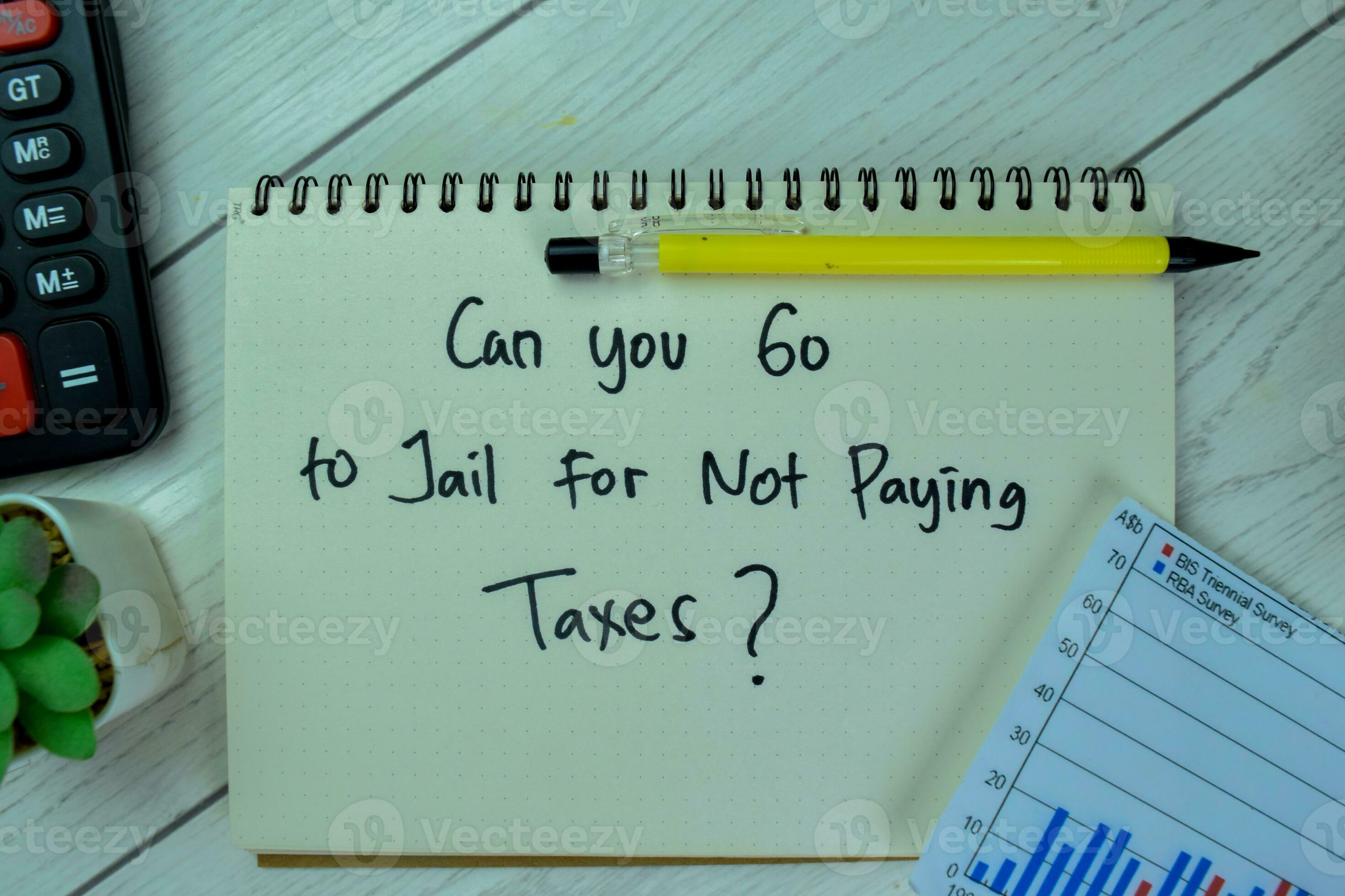 Concept of Can You Go To Jail For Not Paying Taxes write on a book