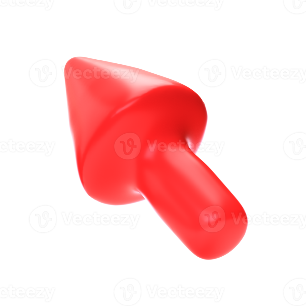 Red arrow pointing left and above. Realistic 3d design In plastic cartoon style. Icon isolated transparent png background