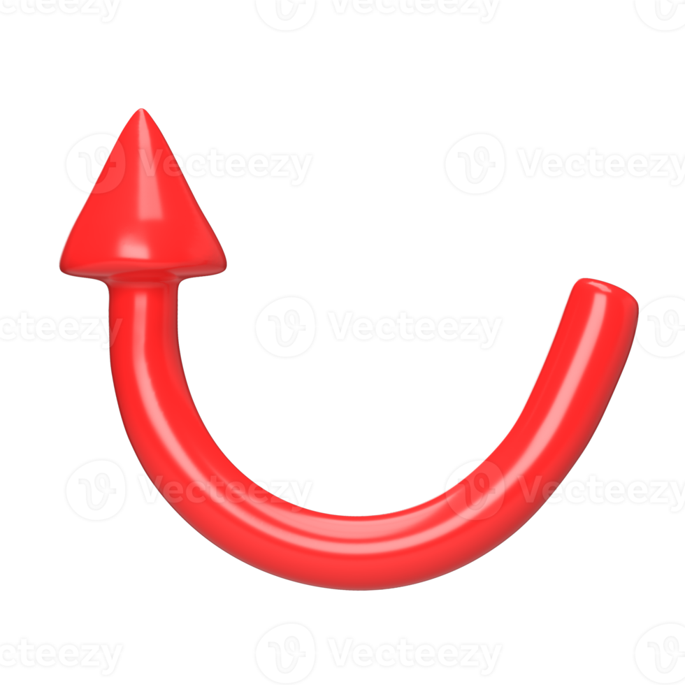 Red arrow pointing left and above. Realistic 3d design In plastic cartoon style. Icon illustration isolated transparent png background