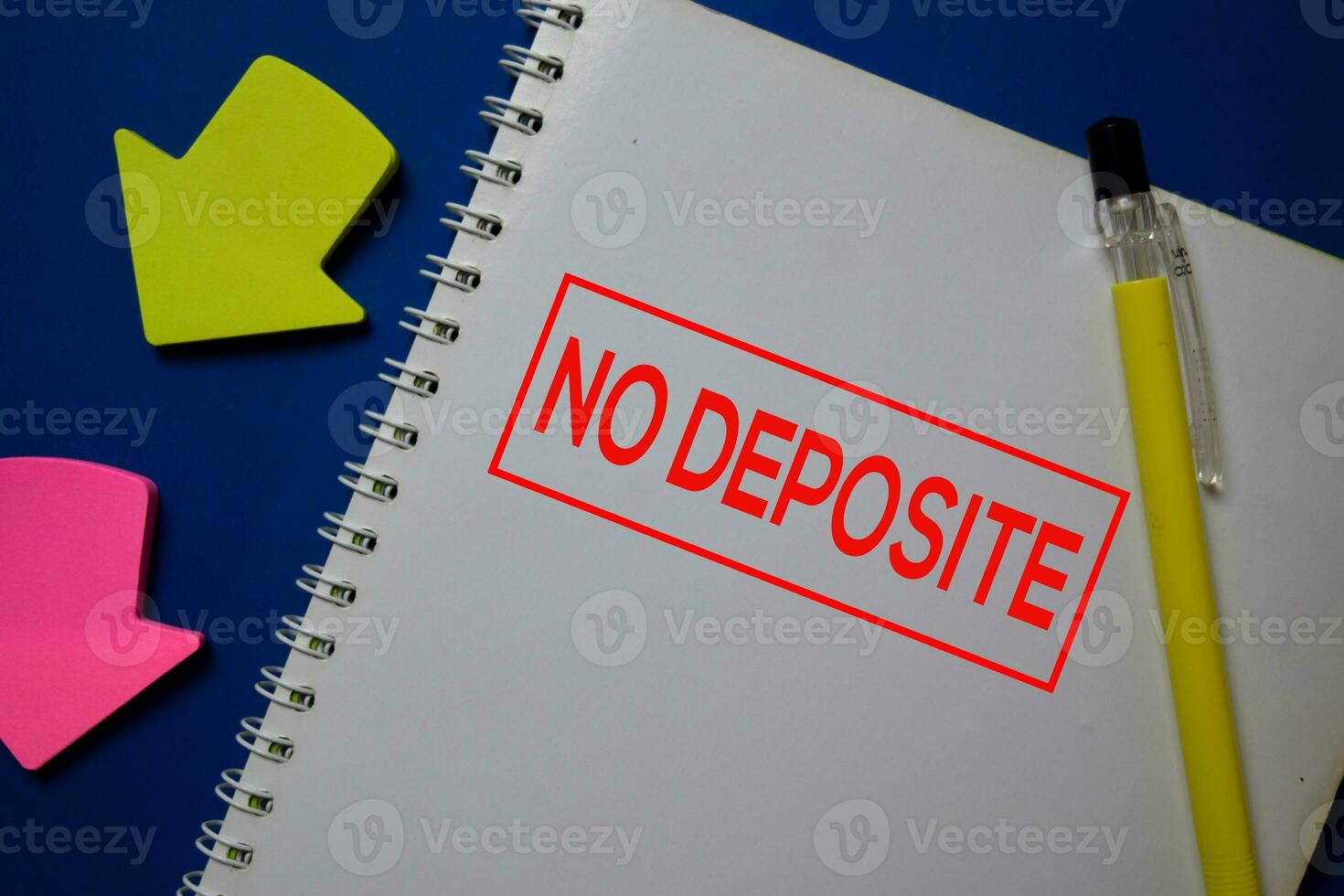 NO Deposite write on a book isolated on blue background. photo
