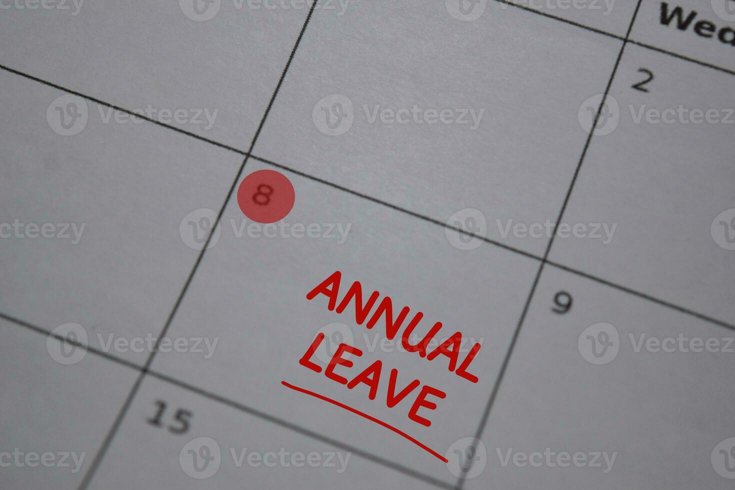 Annual Leave write on calendar. Date 8. Reminder or Schedule Concepts photo