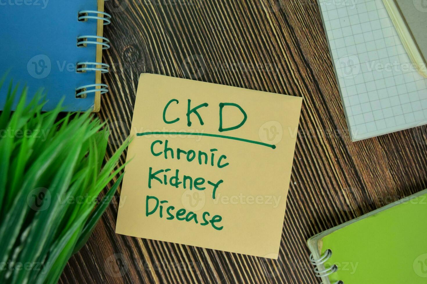 CKD Chronic Kidney Disease write on sticky notes isolated on Wooden