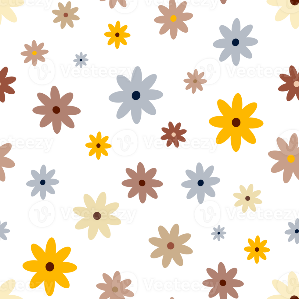 Hippie flowers boho seamless background. floral retro pattern png