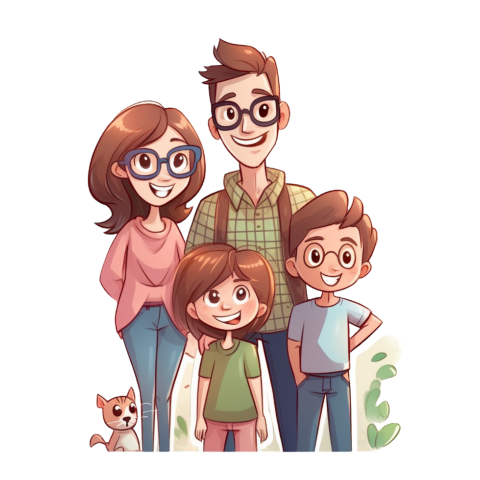 dessin animé famille, ai généré png