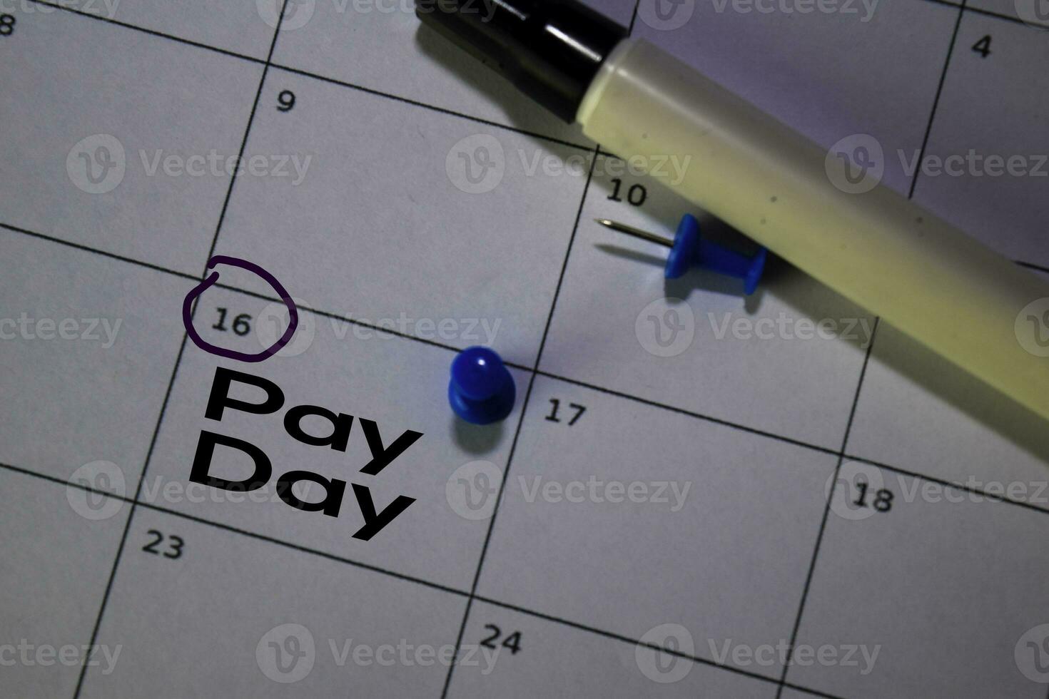 Pay Day write on calendar. Date 16. Reminder or Schedule Concepts photo
