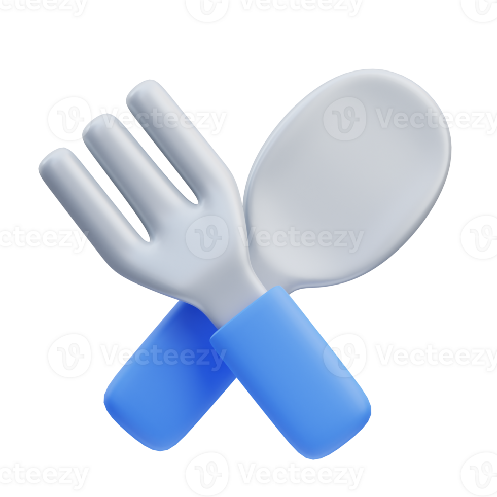 3d render illustration of spoon and fork icon, Home ware themed, household items png