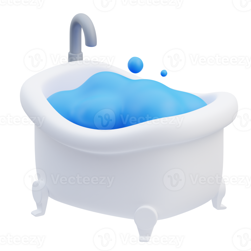 3d render illustration of bathtub icon, Home ware themed, household items png