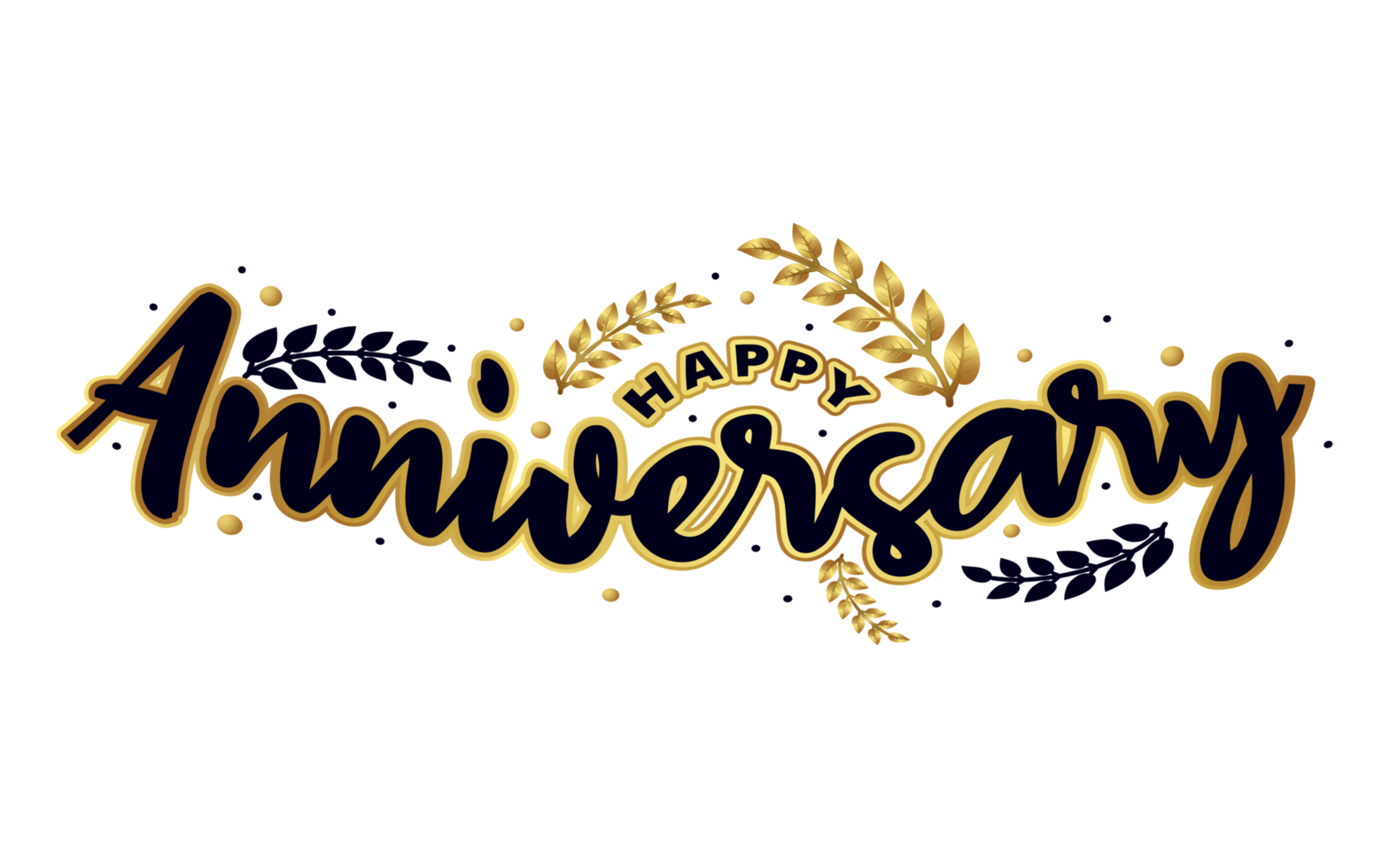 Happy Anniversary Png Typography in golden laurel wreath design 1