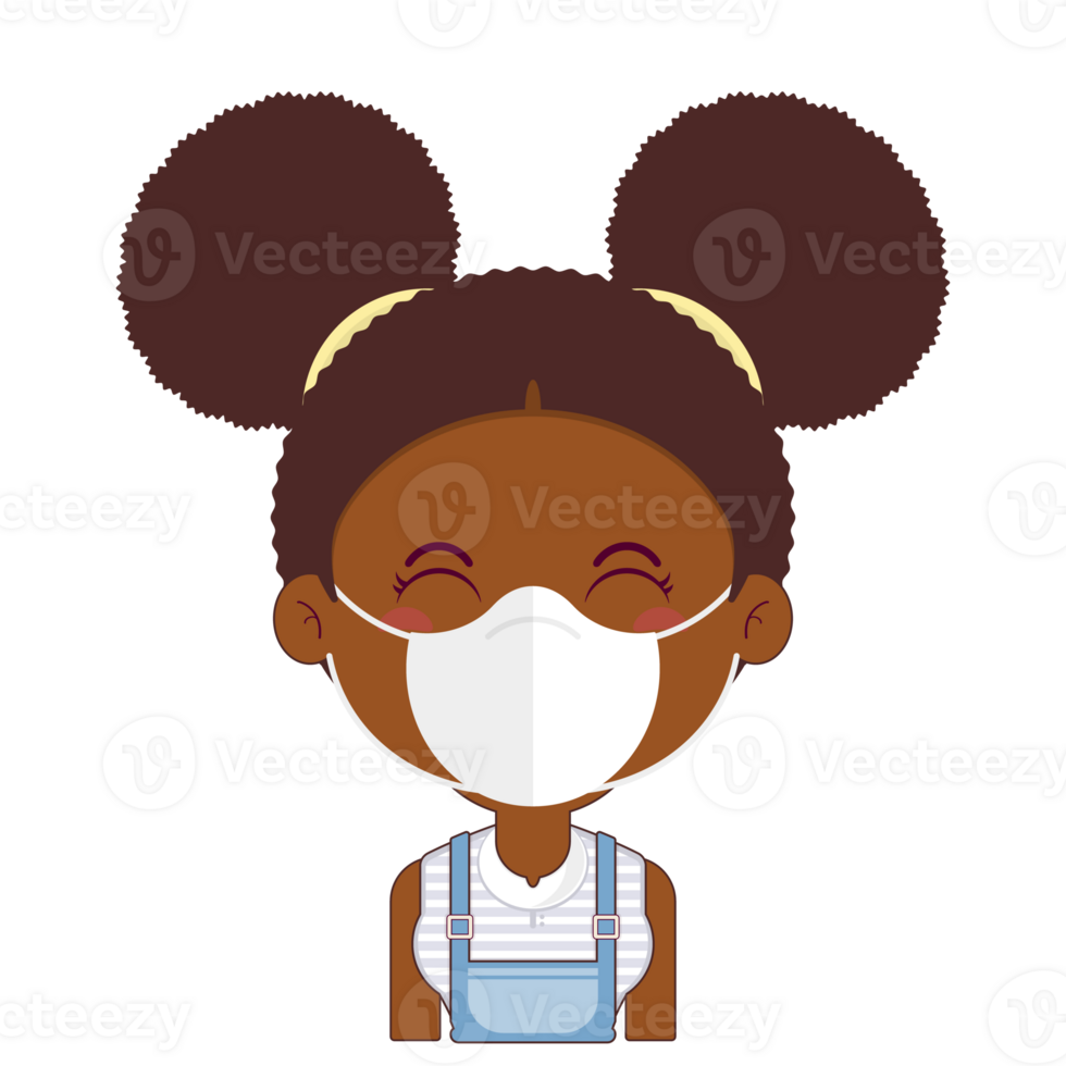 african american girl wear medical mask cartoon cute 23638699 PNG