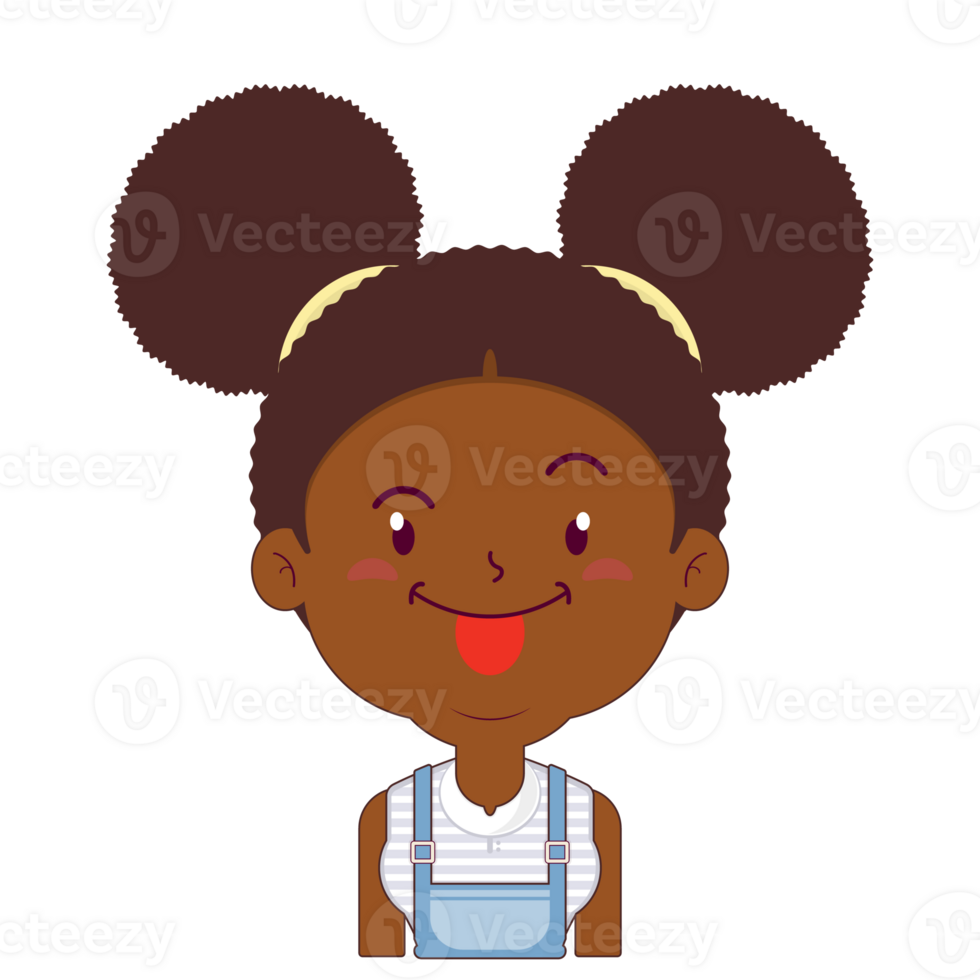 afrikansk amerikan flicka lekfull ansikte tecknad serie söt png