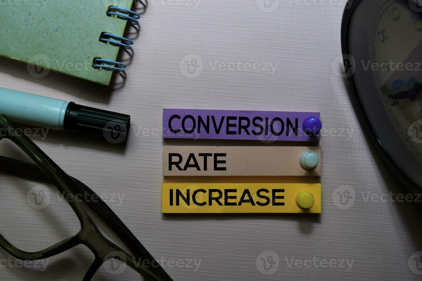 Conversion Rate Increase text on sticky notes isolated on office desk photo