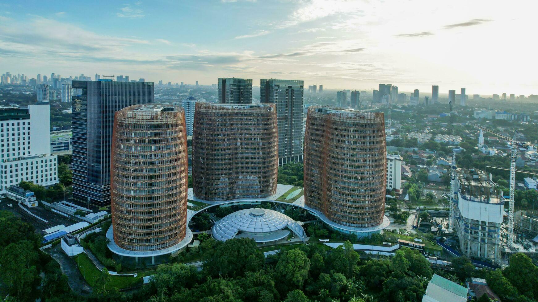 Aerial View of Iconic South Quarter Dome Building in Jakarta. Jakarta