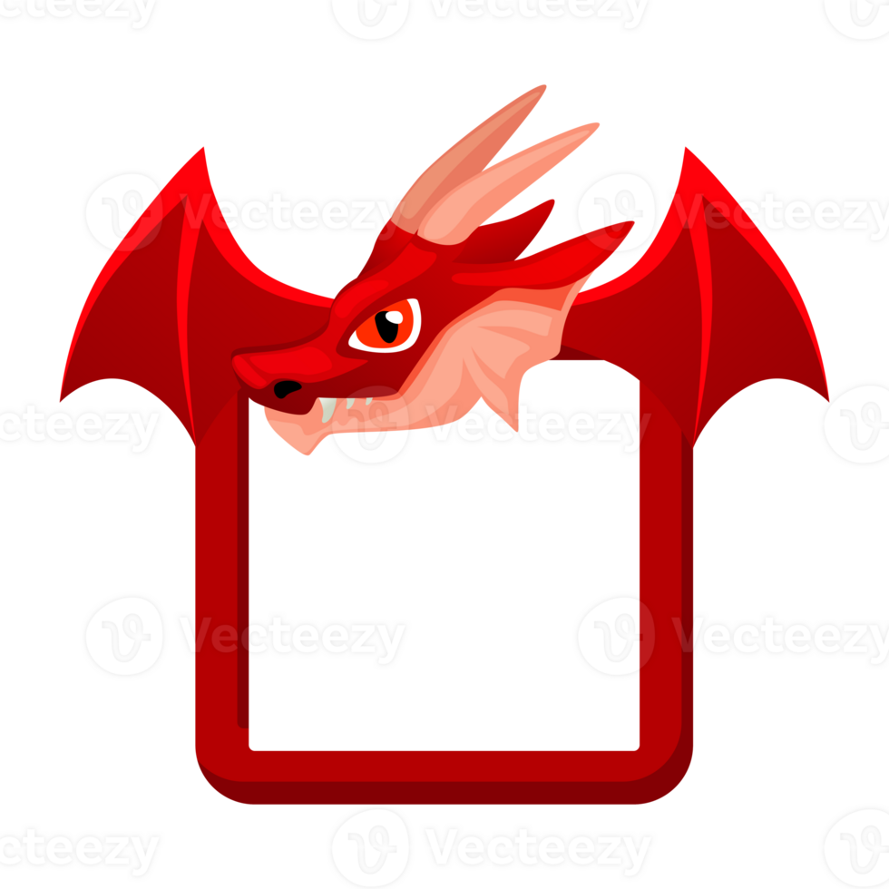 Avatar frame Dragon, square animal template for game. Empty Dragon frame with heard and wings. png