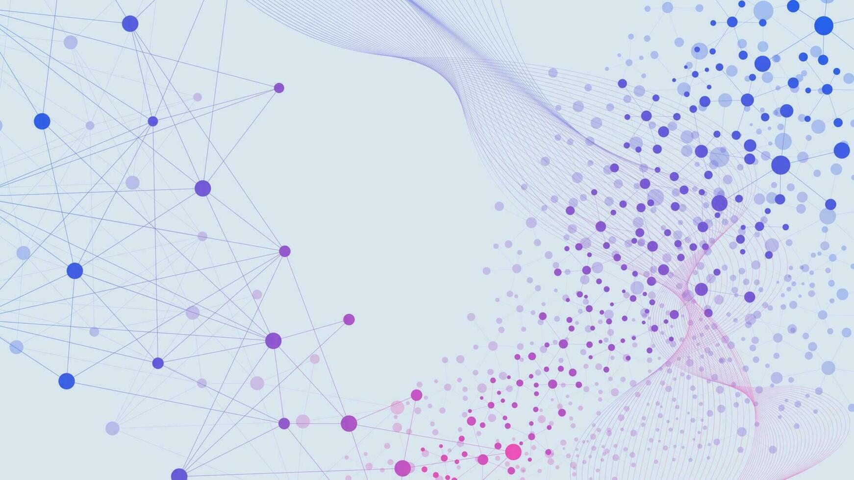 Abstract molecular structure with dots and lines connection and wave flow background for network connection, medicine, chemistry, science and technology backdrop. Vector illustration.