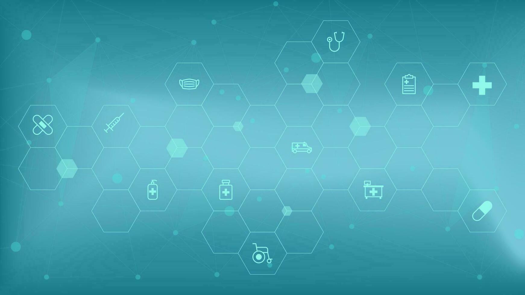 Healthcare and medical innovation background with dots lines connection and icons. Vector illustration.