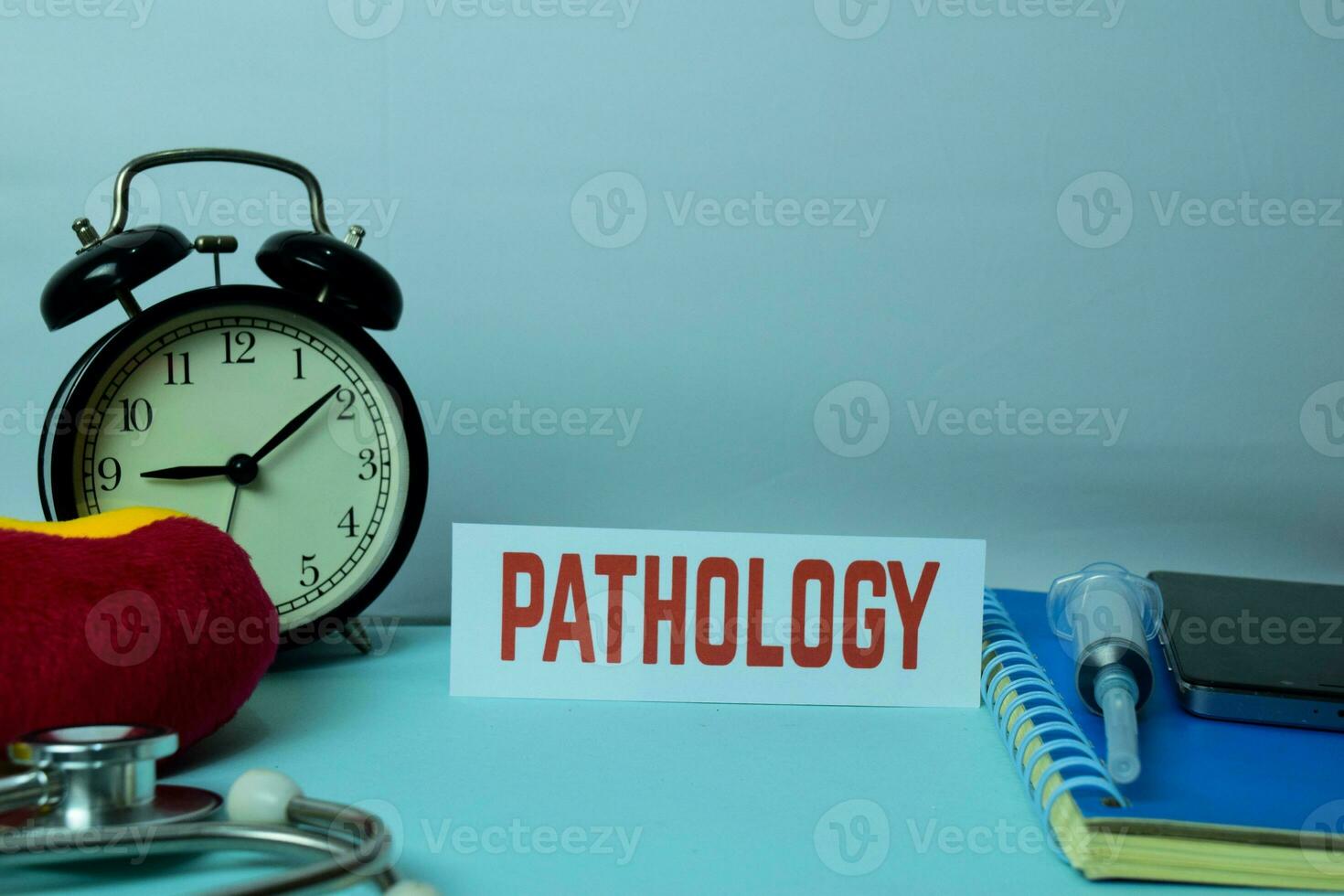 Pathology Planning on Background of Working Table with Office Supplies. Medical and Healthcare Concept Planning on White Background photo