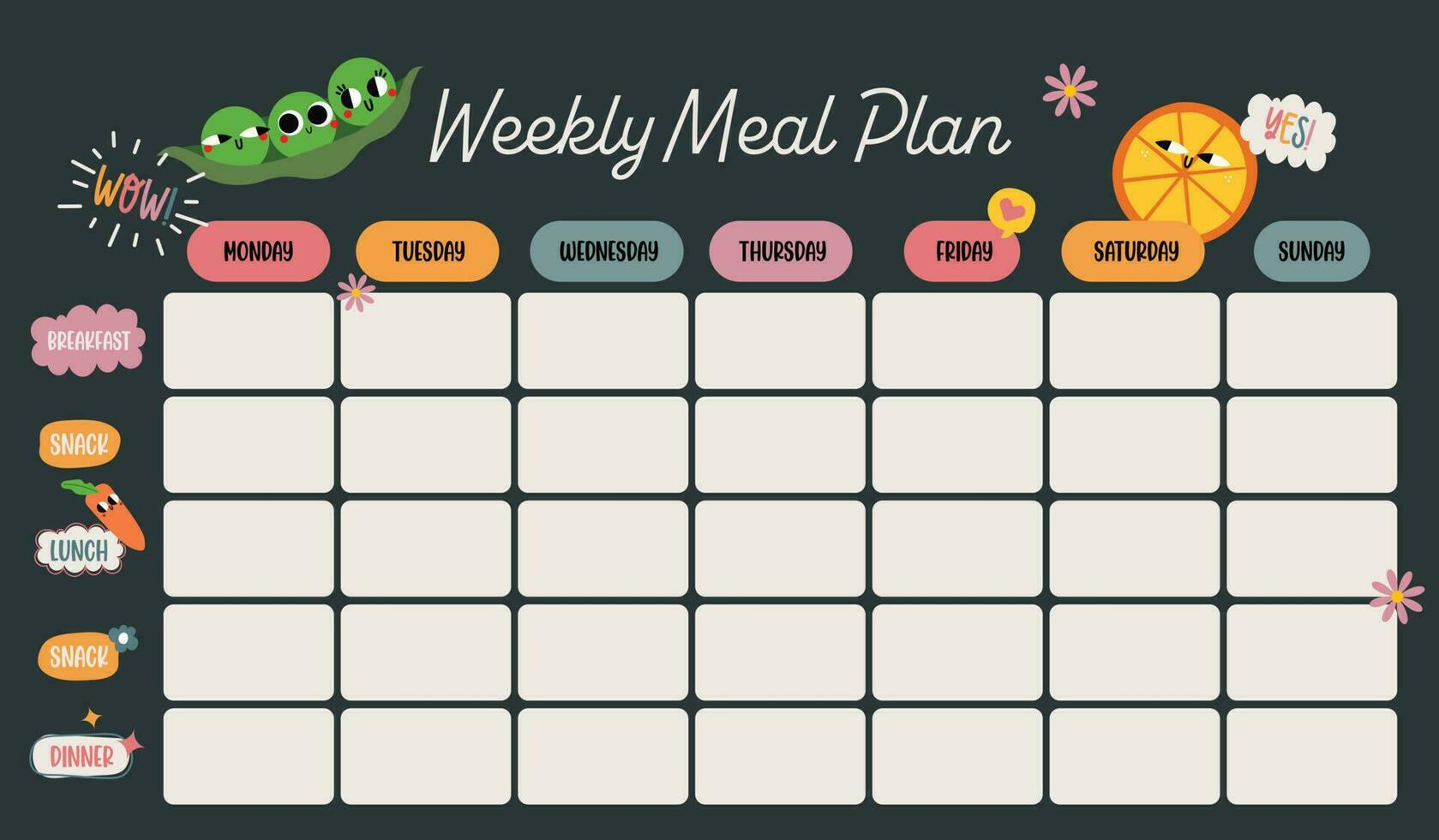 flat cute design vector meal journal weekly monthly planner