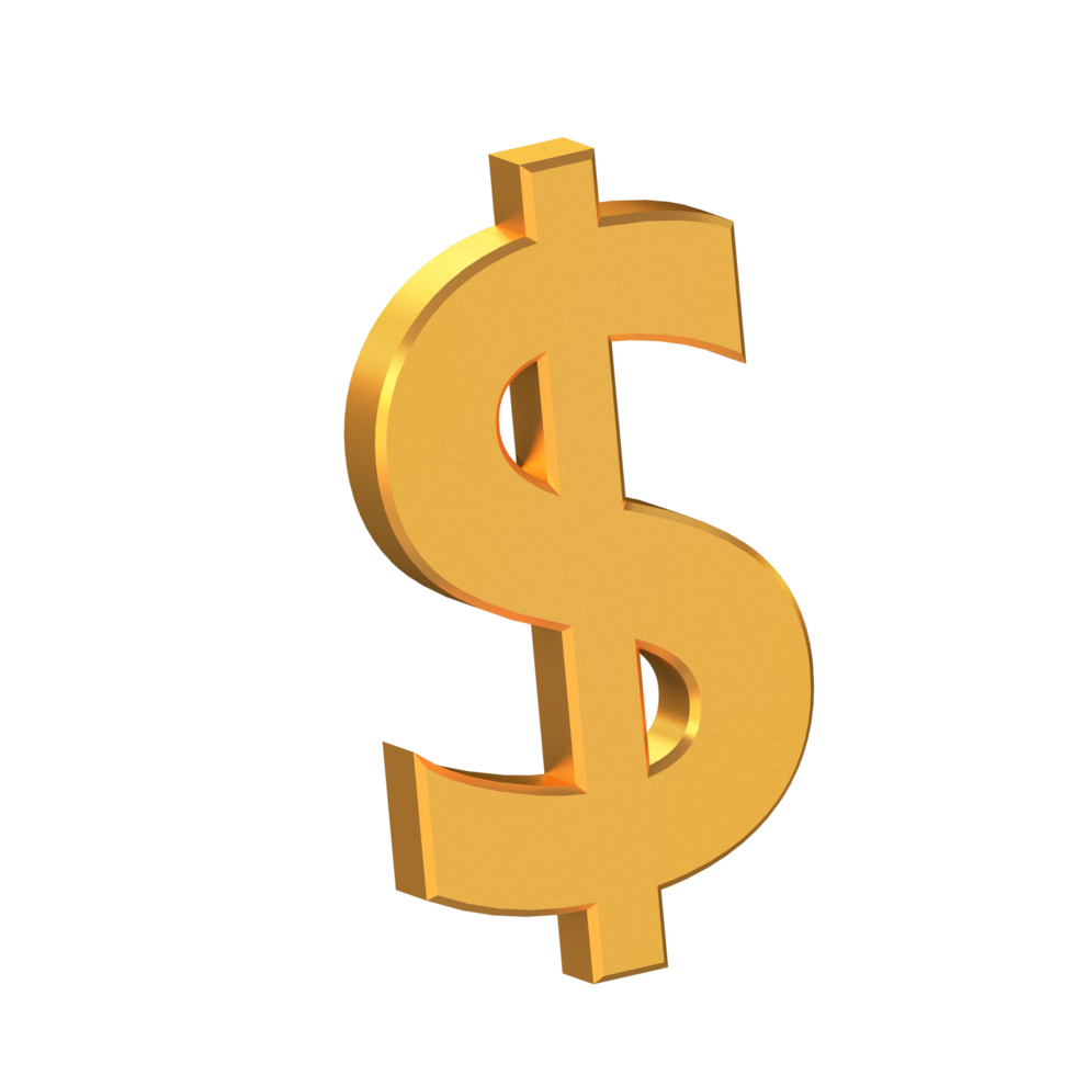 Dollar 3d Symbol isoliert auf transparent Hintergrund, Gold Textur, 3d Rendern png