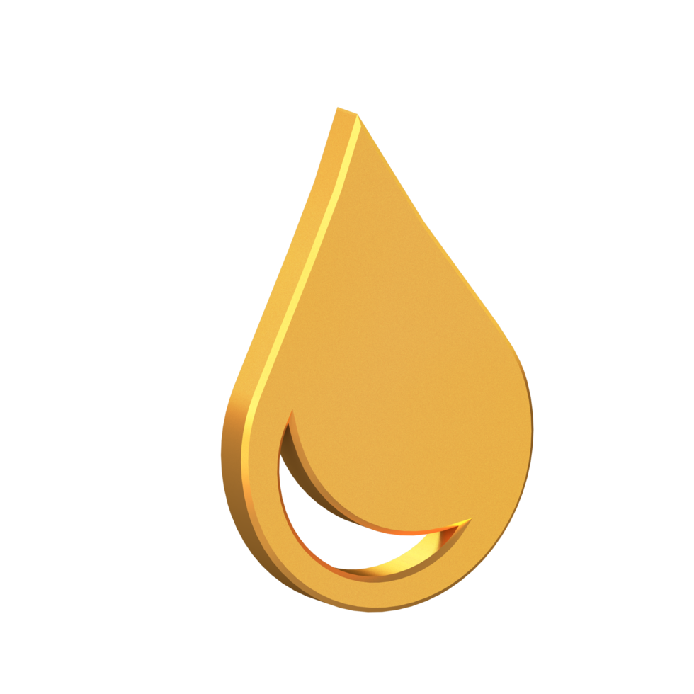 Water Drop 3D Icon Isolated on Transparent Background, Oil Icon Gold Texture, 3D Rendering png