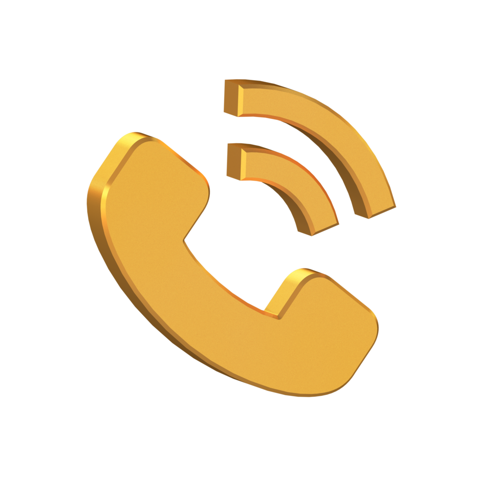 Anruf 3d Symbol isoliert auf transparent Hintergrund, Telefon Symbol Gold Textur, 3d Rendern png