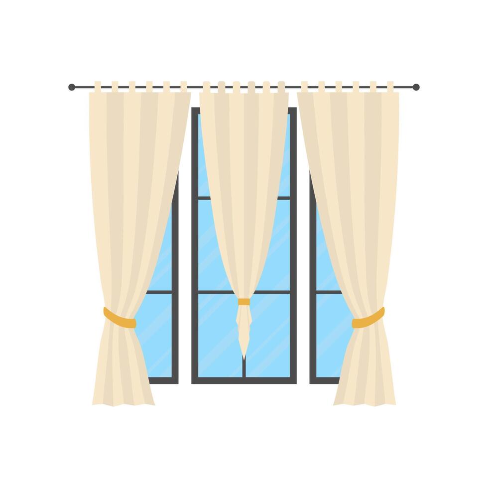 Window with white curtain. Isolated Cartoon style. vector