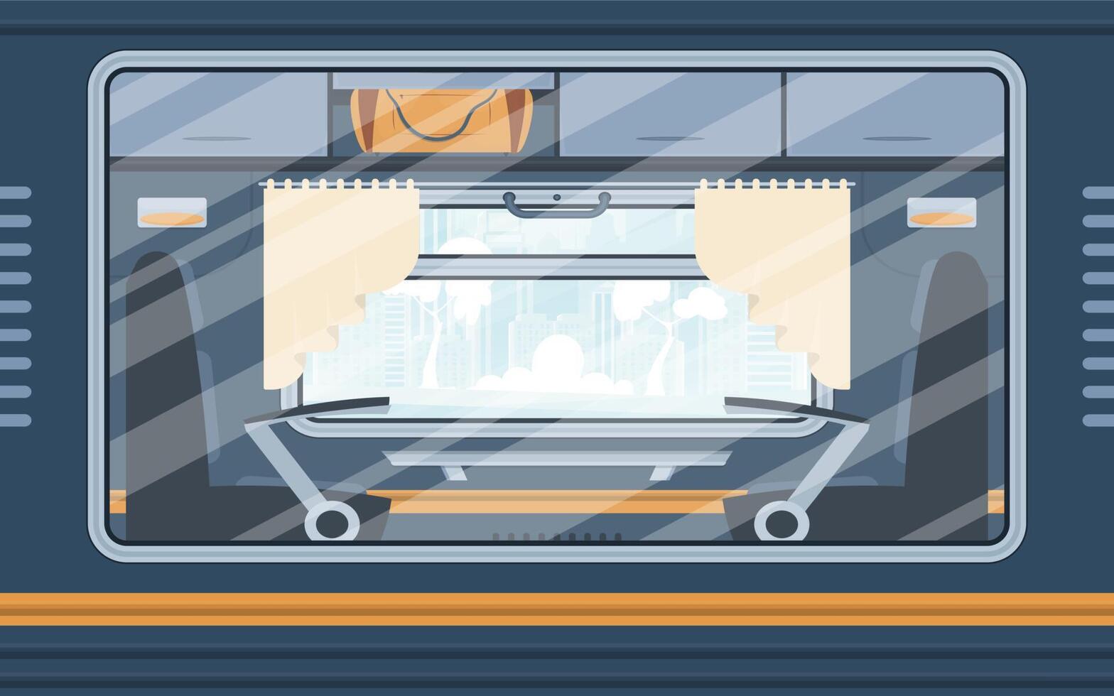 ventanas de un vacío viajero diario al trabajo tren. carril transporte afuera. dibujos animados estilo. plano estilo. vector