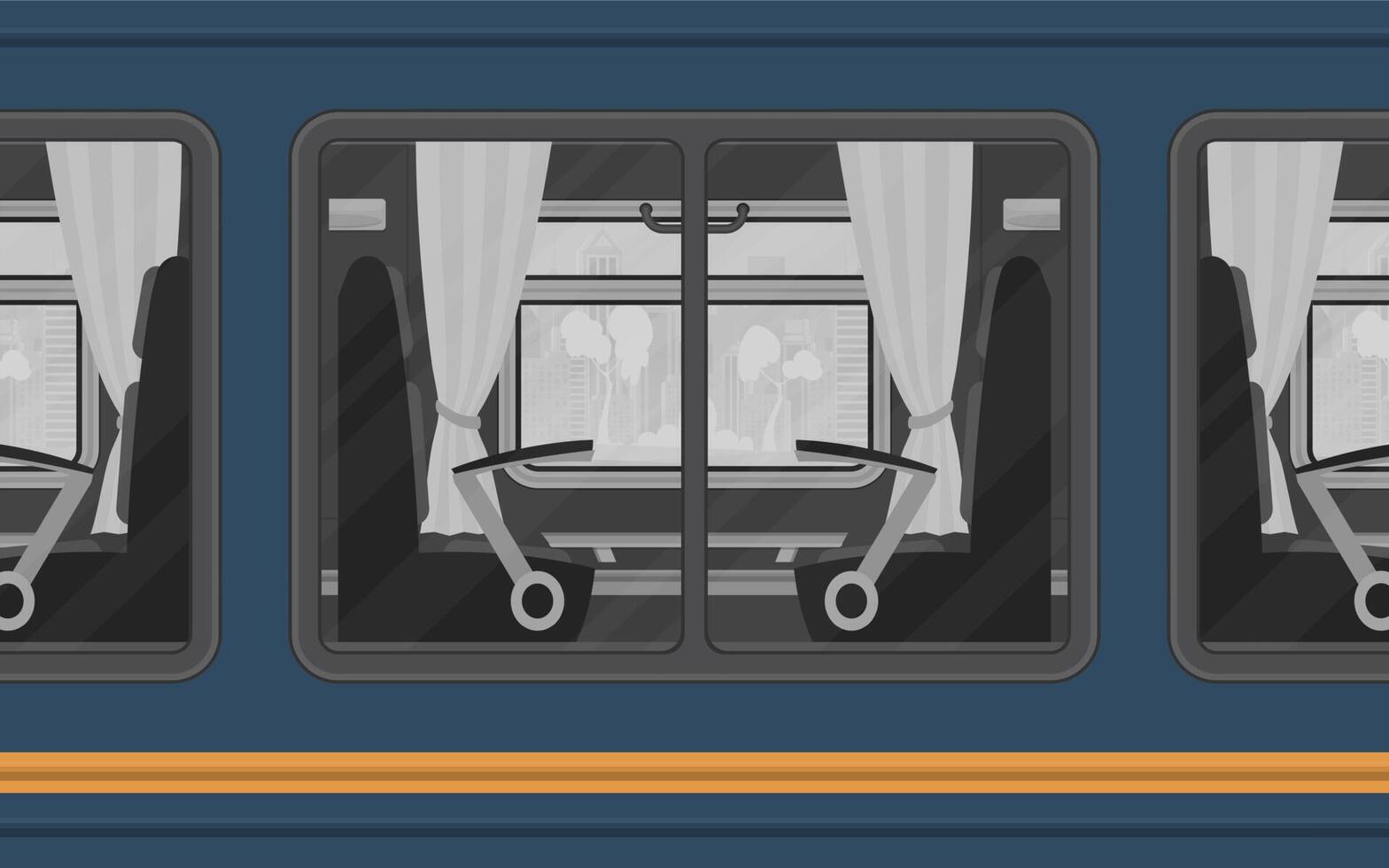 Train compartment windows. The train is shown outside. Cartoon style. Flat style. vector