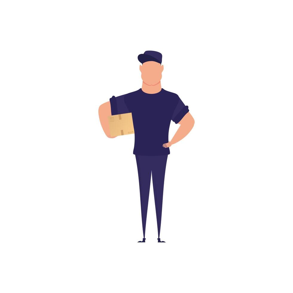 The guy with the box. Delivery concept. Isolated. Vector illustration.