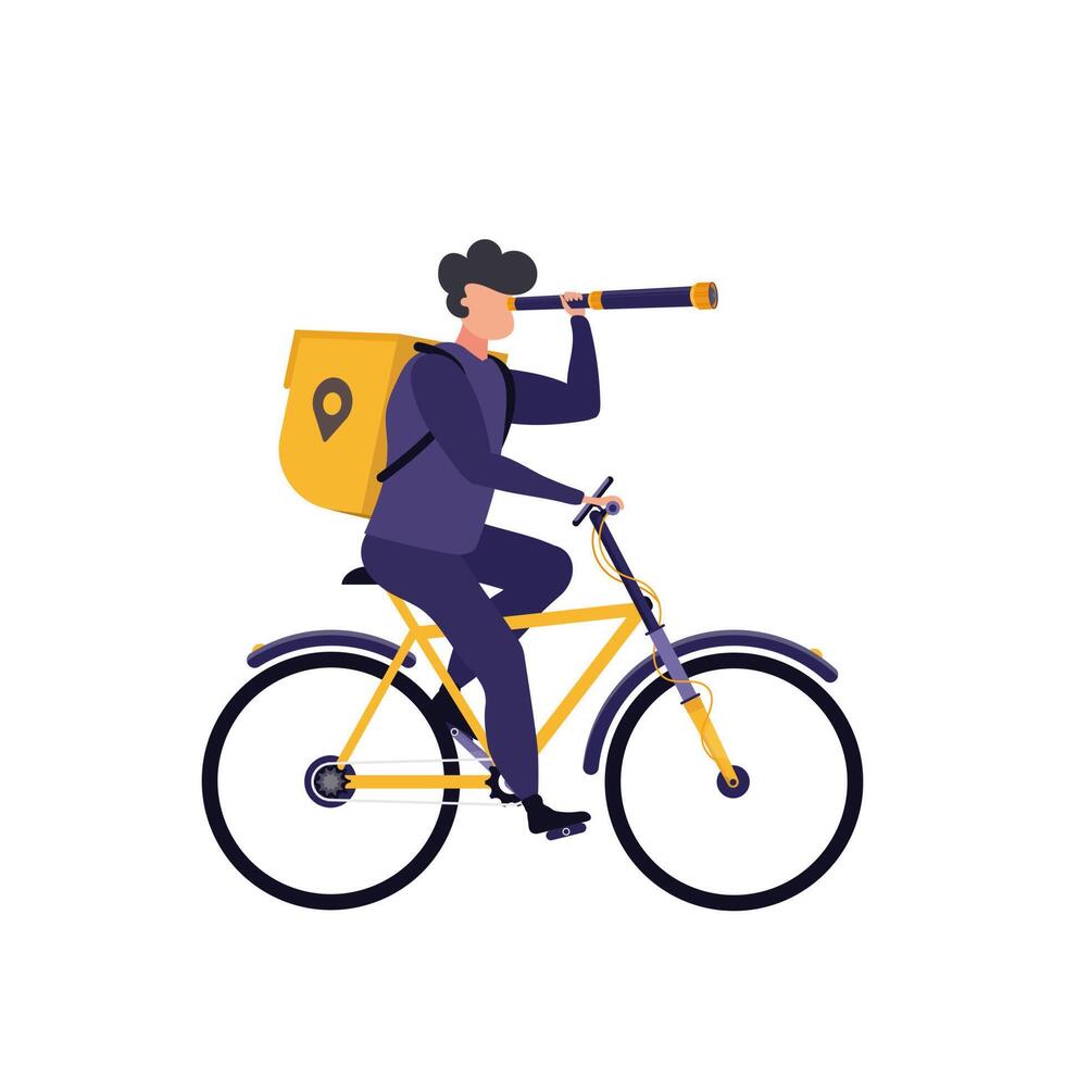 Delivery service. Courier on the bicycle. Isolated on white background. Flat . vector