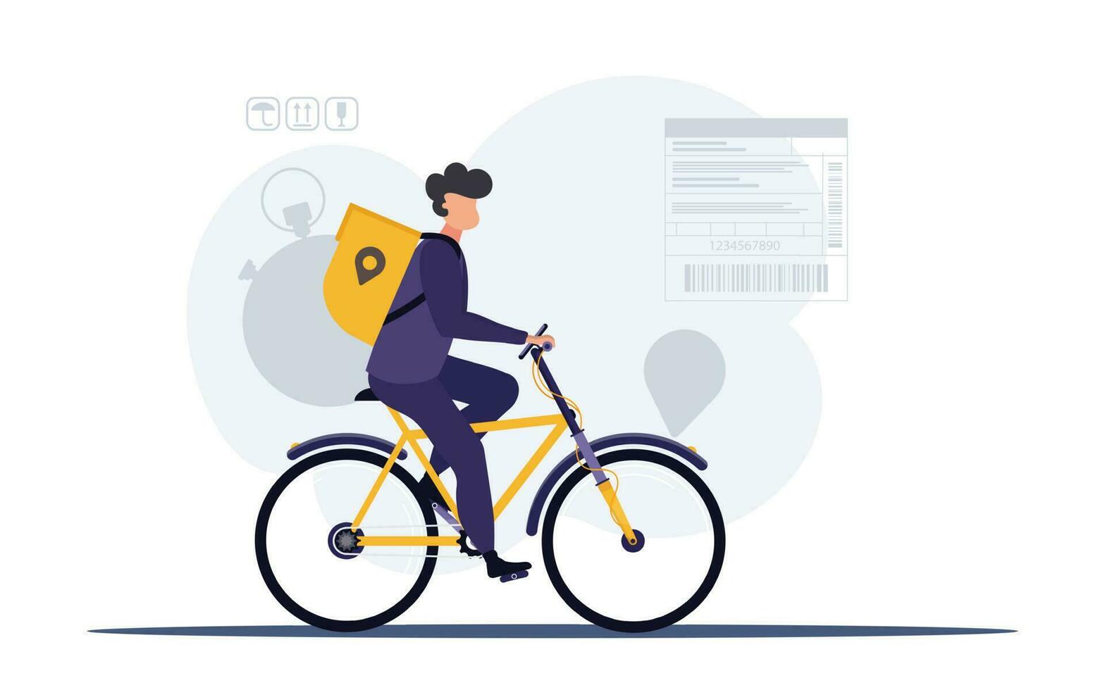 Delivery service is available. Courier riding a bicycle. Vector