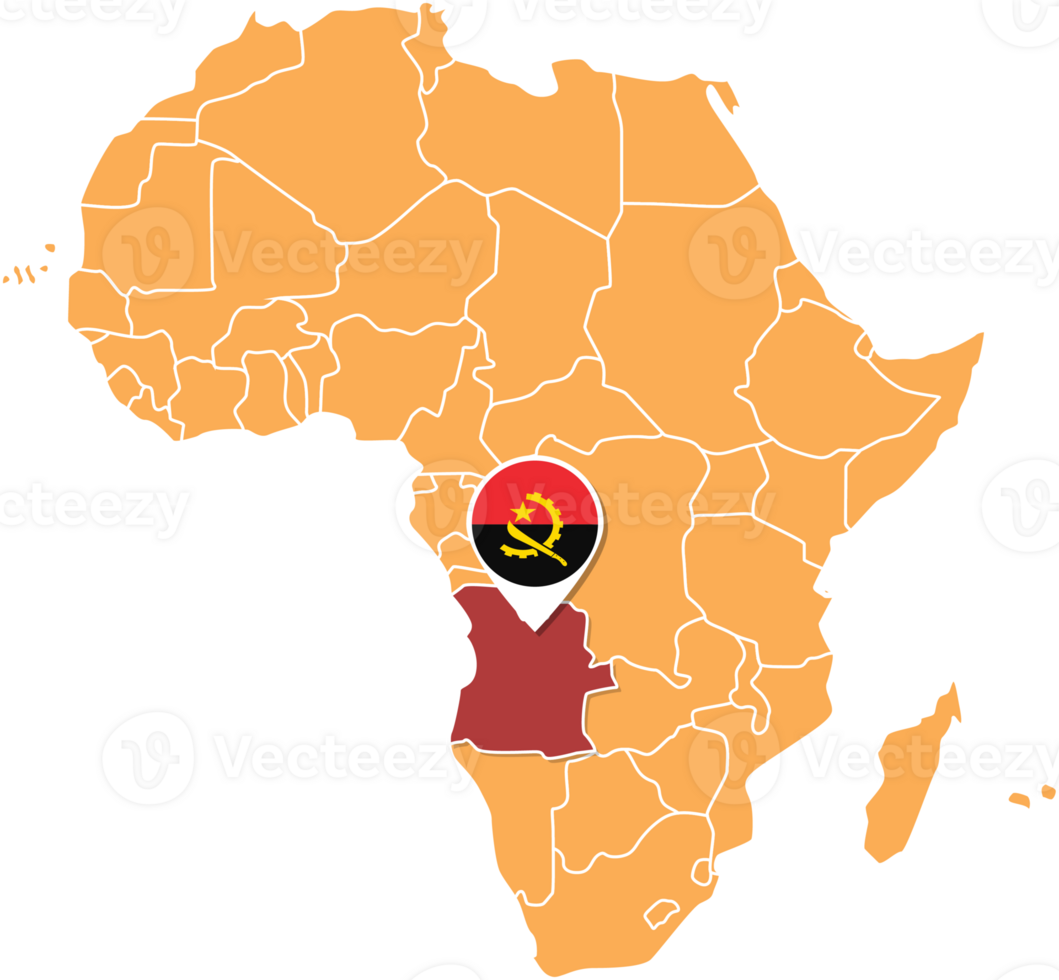 Angola map in Africa, Icons showing Angola location and flags. png