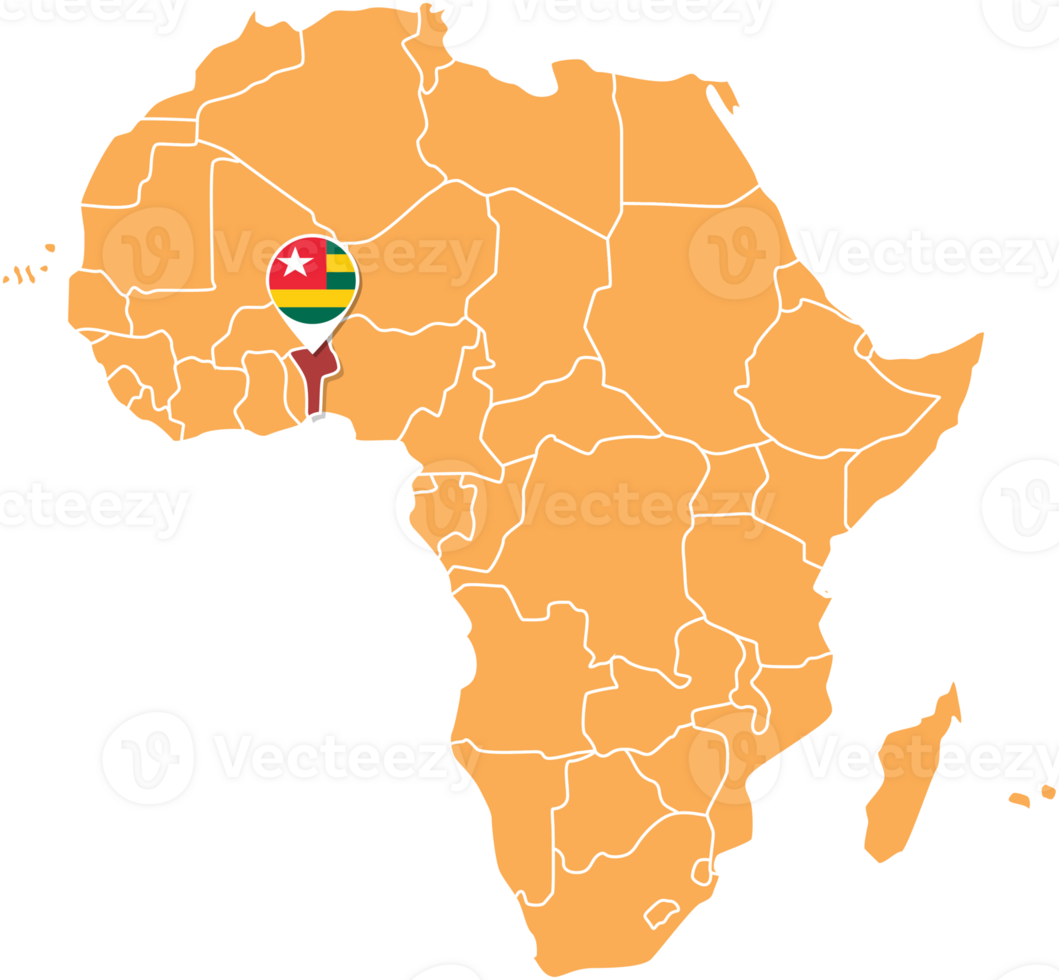 Togo map in Africa, Icons showing Togo location and flags. png