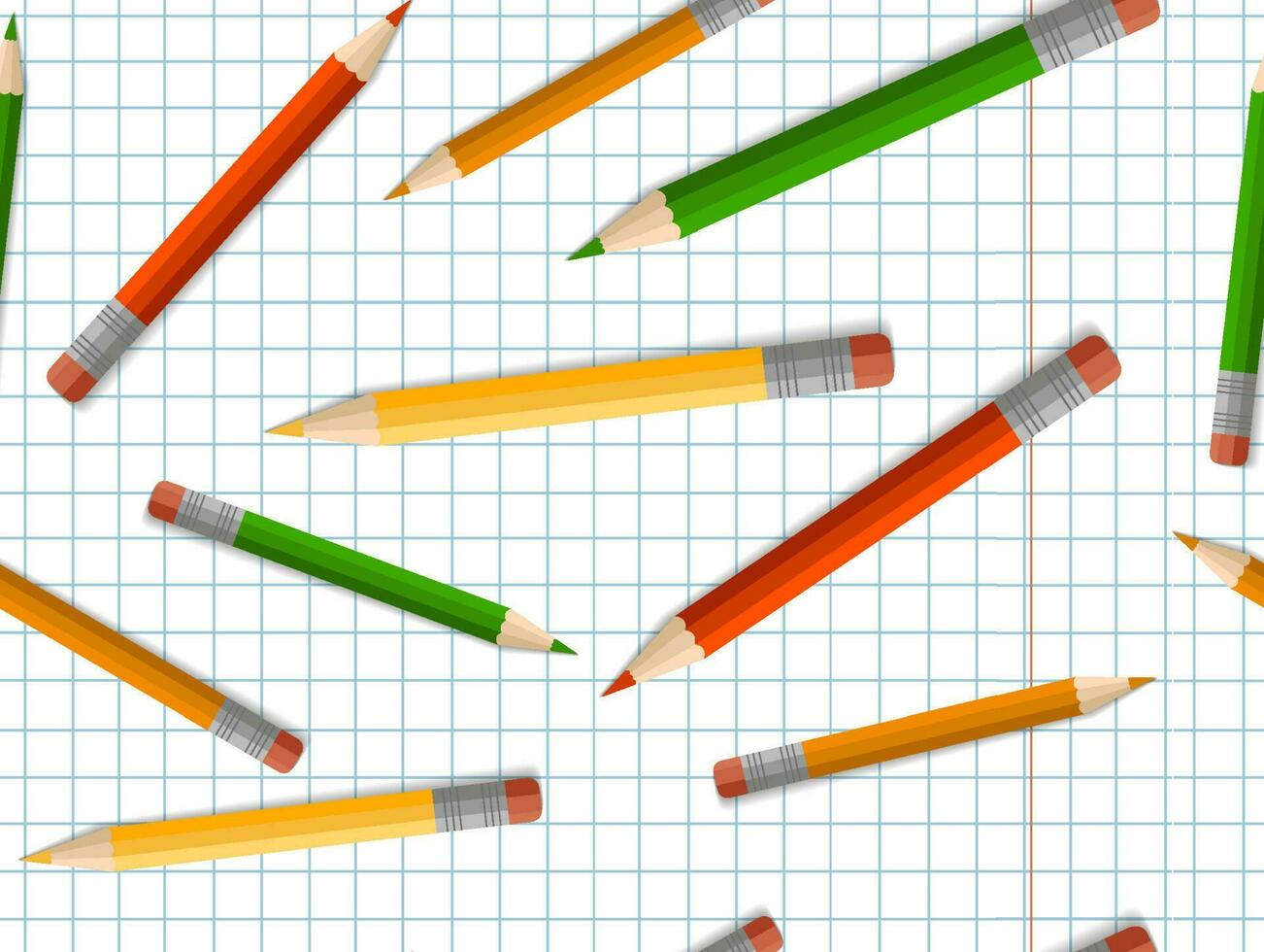 Colored pencils with an eraser, school supplies, stationery, a checkered notebook. The concept of schooling, back to school, first time to school. Seamless pattern vector
