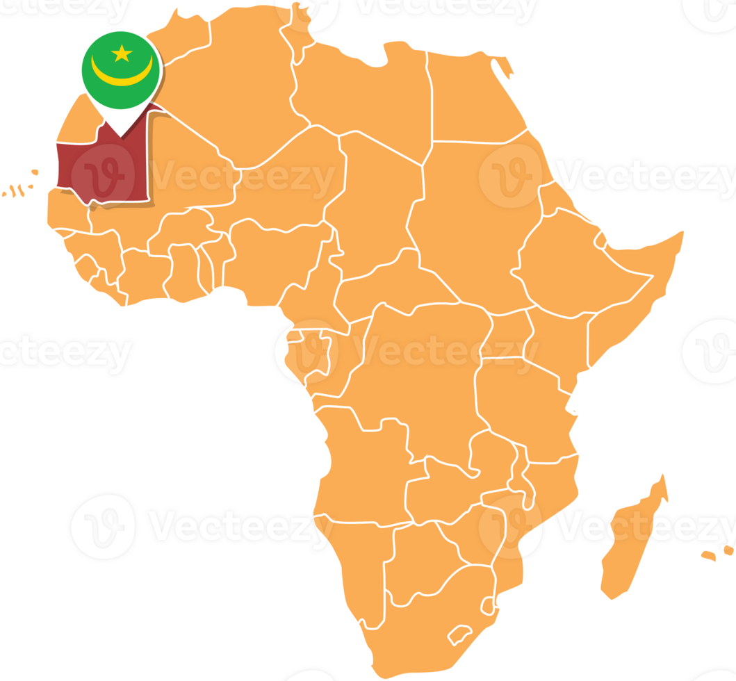 Mauritania map in Africa, Icons showing Mauritania location and flags. png