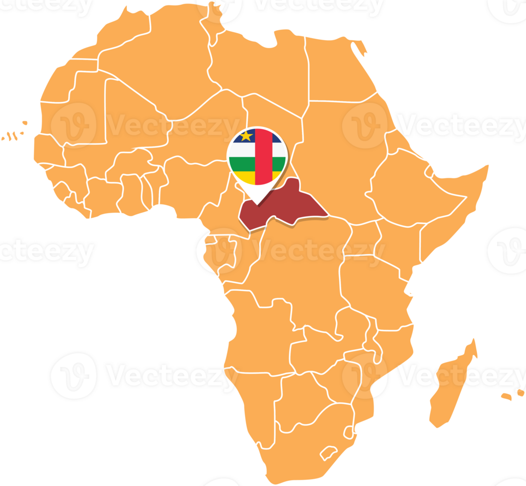 Central African map in Africa, Icons showing Central African location and flags. png