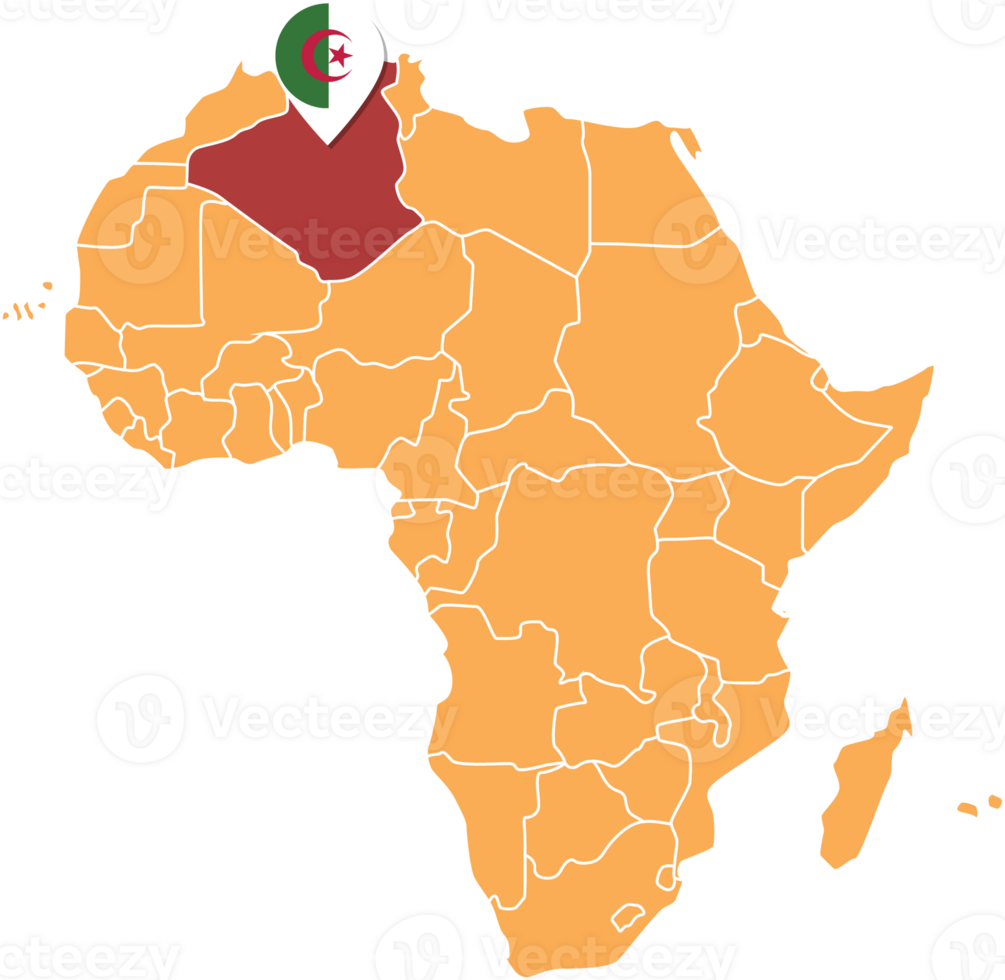 Algeria map in Africa, Icons showing Algeria location and flags. png