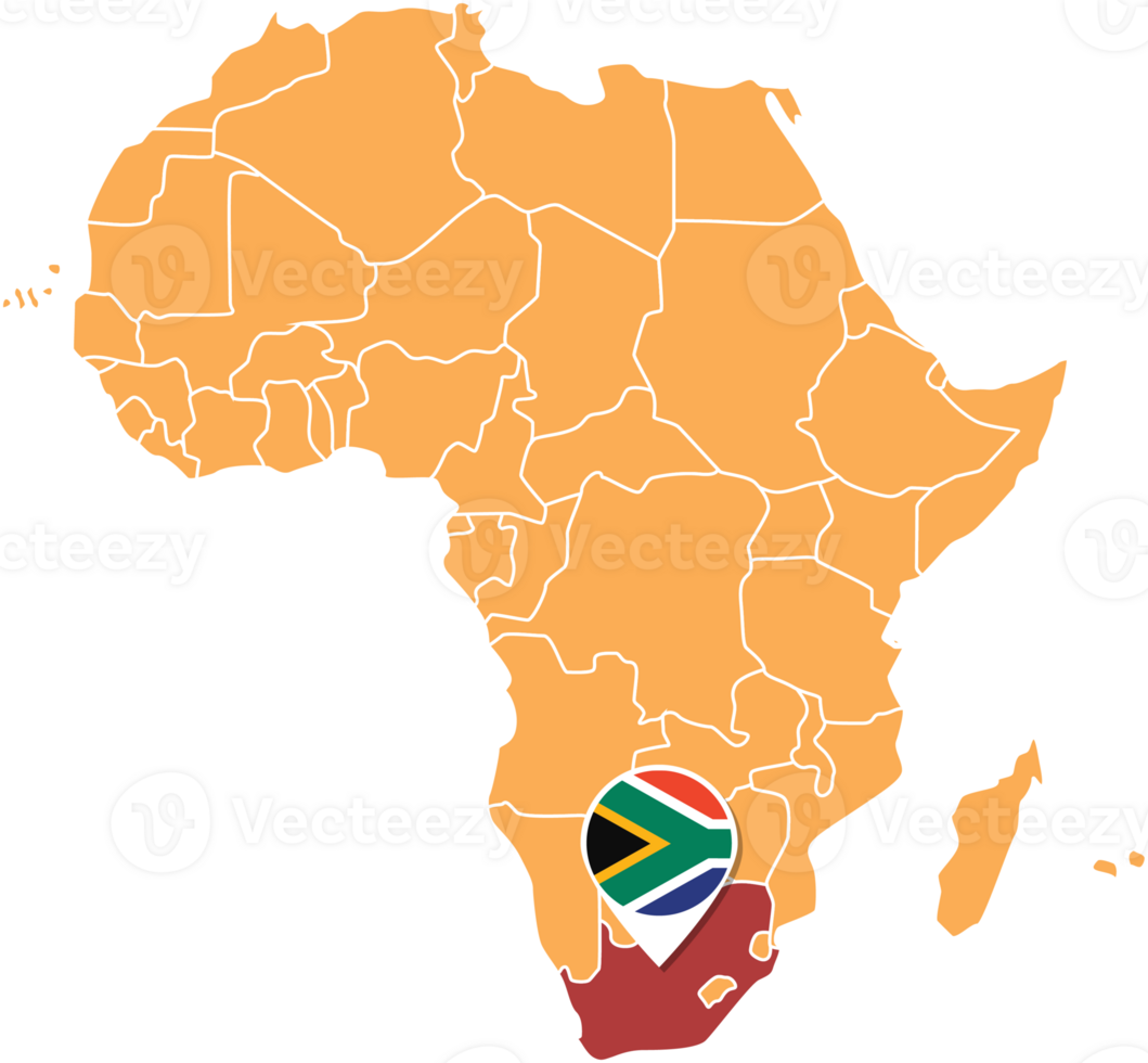 South Africa map in Africa, Icons showing South Africa location and flags. png