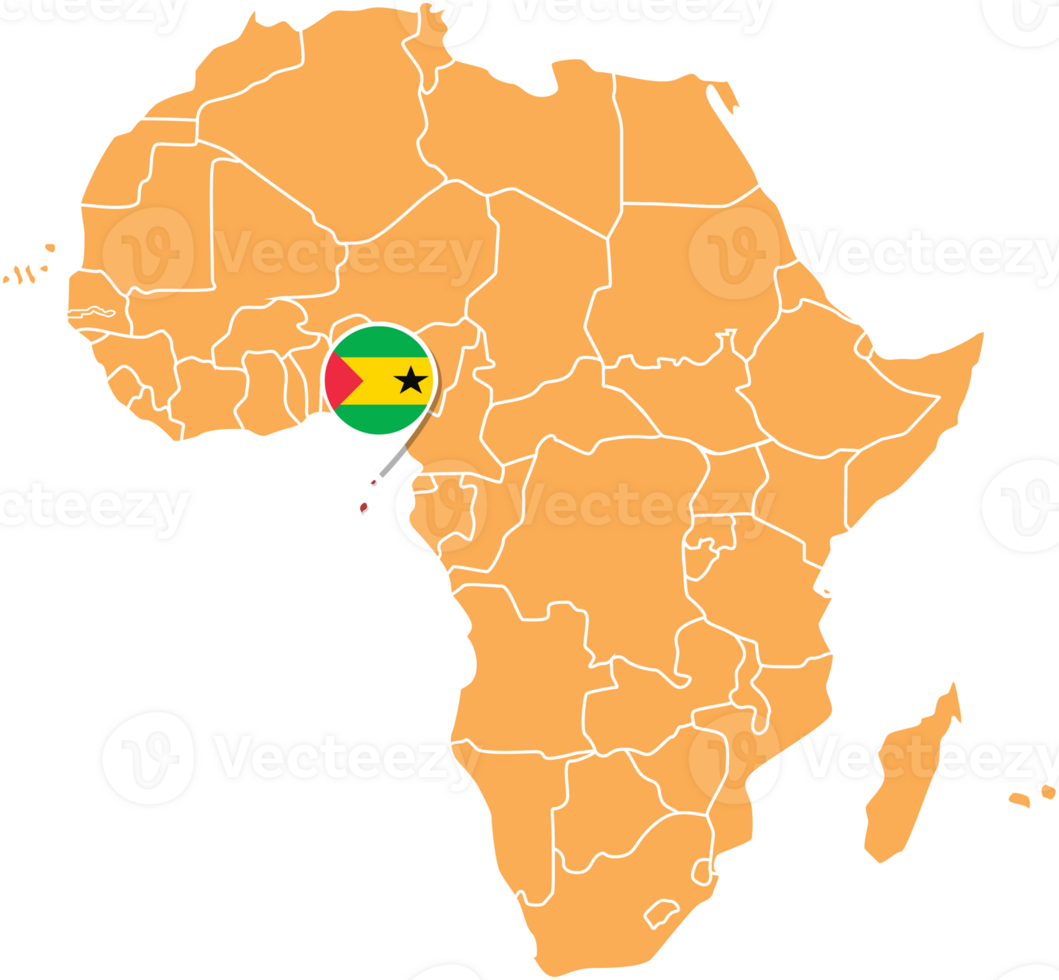 Sao Tome and Principe map in Africa, Icons showing Sao Tome and Principe location and flags. png
