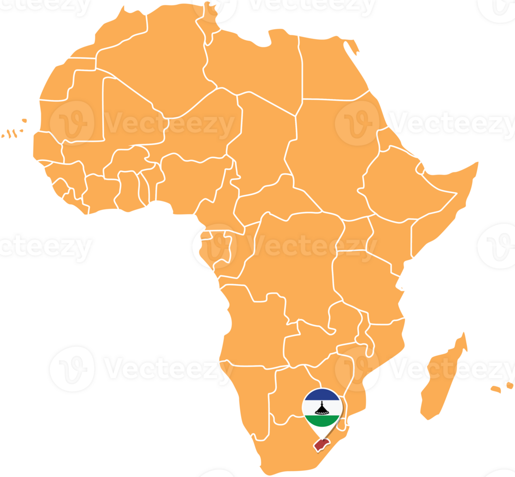 Lesotho map in Africa, Icons showing Lesotho location and flags. png