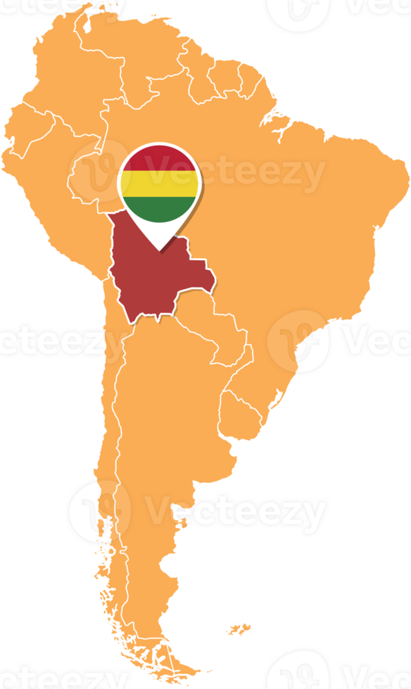 Bolivia kaart in zuiden Amerika, pictogrammen tonen Bolivia plaats en vlaggen. png