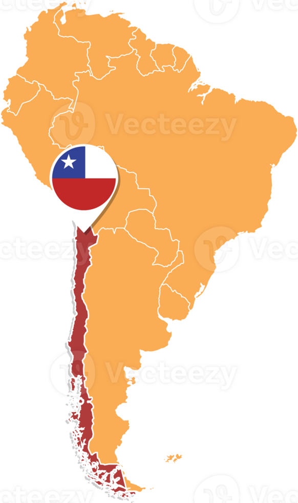 Chile Karte im Süd Amerika, Symbole zeigen Chile Ort und Flaggen. png