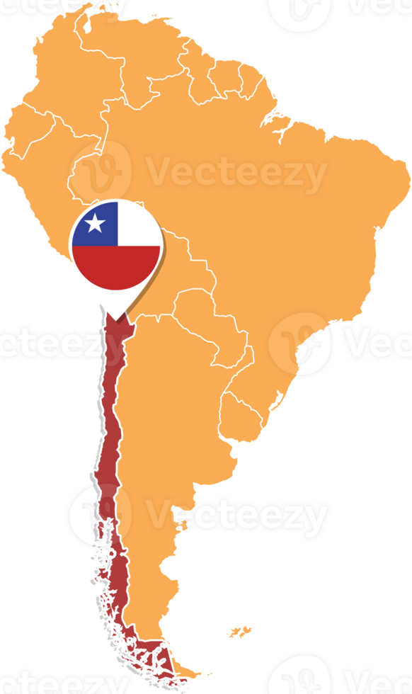 Chile map in South America, Icons showing Chile location and flags