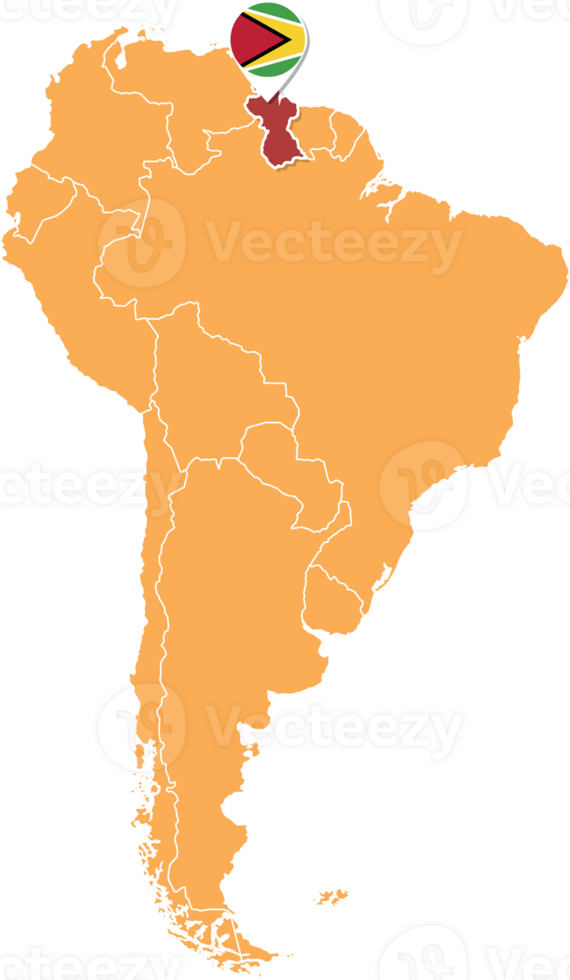 Guyana map in South America, Icons showing Guyana location and flags. png