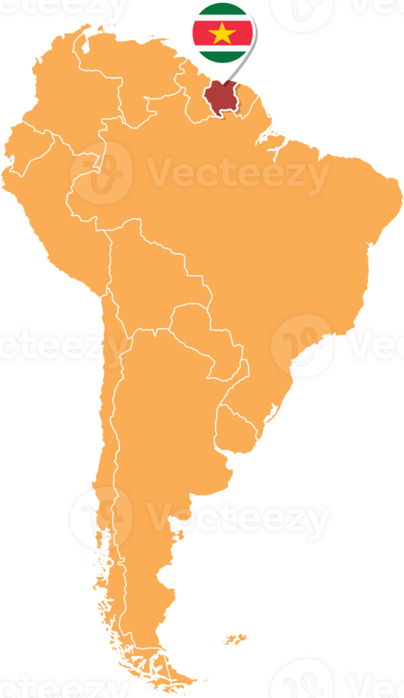 Suriname map in South America, Icons showing Suriname location and flags. png